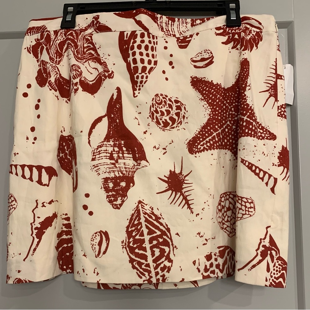Rebecca Taylor Sea Shore Red/Cream Linen A-Line Mini Skirt size 16 NWOT - Picture 4 of 10